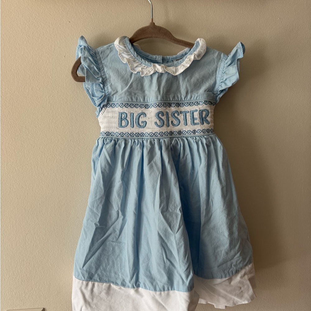 Cactus Light Blue and White "Big Sister" Smocked Cotton Dress